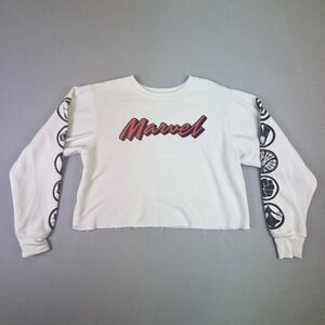 Marvel Comics White Cropped Long Sleeve Graphic Sweatshirt Womens Large‎